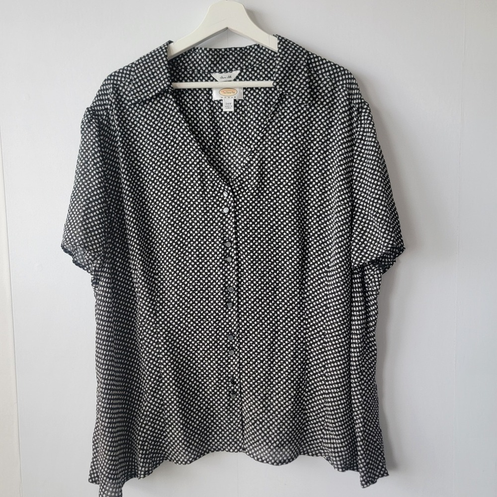 Talbots women's 100% silk polka dot top sz 20W collared V-neck button front